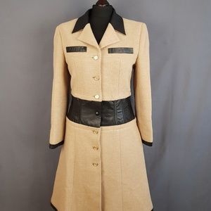 Chanel Camel Hair Wool Leather Coat Womens Size 42